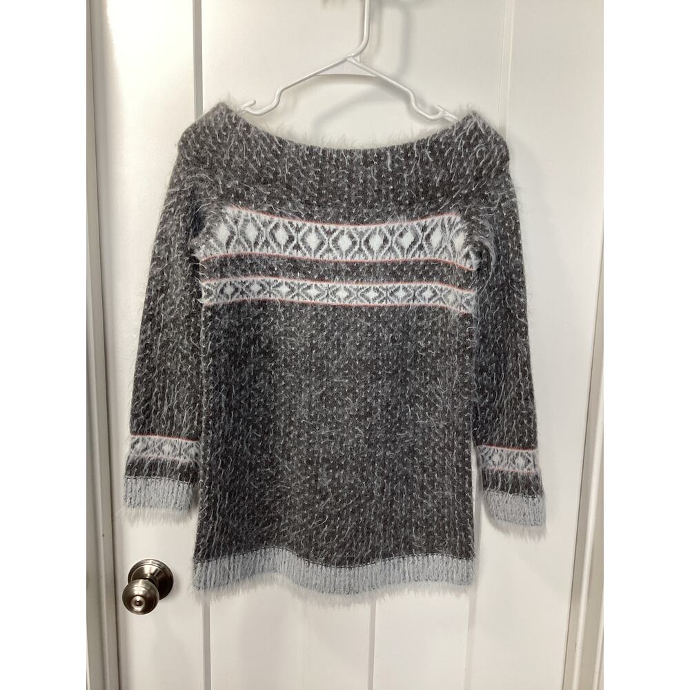 anthropologie sleeping on snow fuzy sweater fair isle gray‎ size small xs